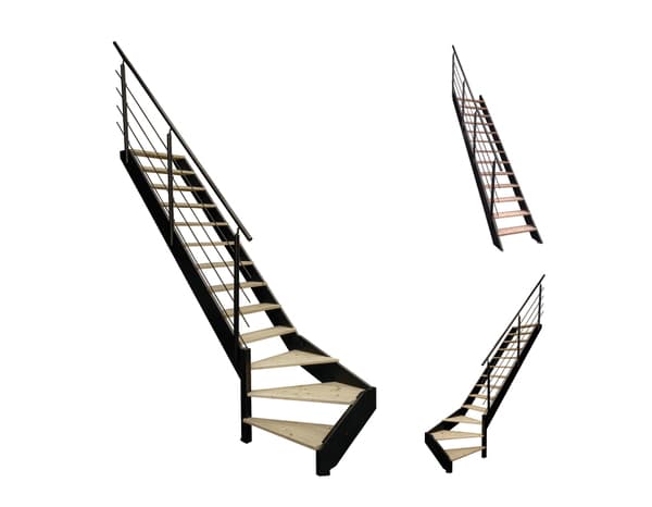 Miniature 4 de Escalier 1/4 tournant gauche + rampe bois et métal "Sanson" - GEOM
