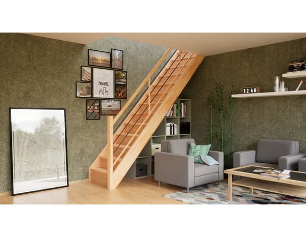 Miniature 2 de Escalier droit prémonté en hêtre couleur bois brut FINEAS