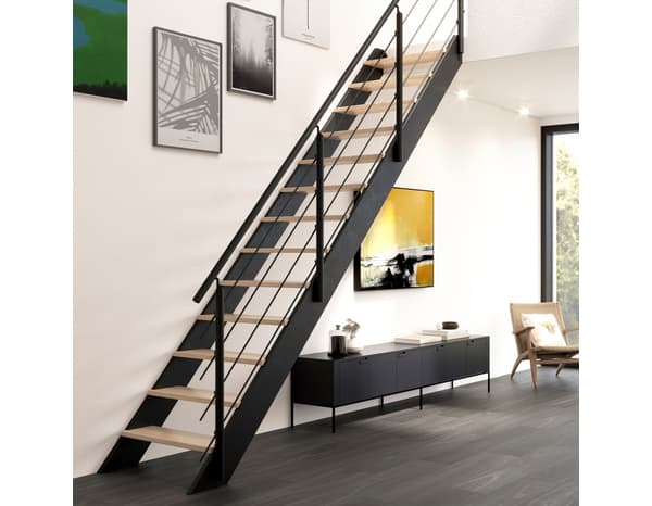 Escalier droit + rampe bois et métal "Sanson" - GEOM