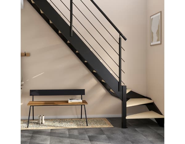 Escalier 1/4 tournant gauche + rampe bois et métal "Sanson" - GEOM
