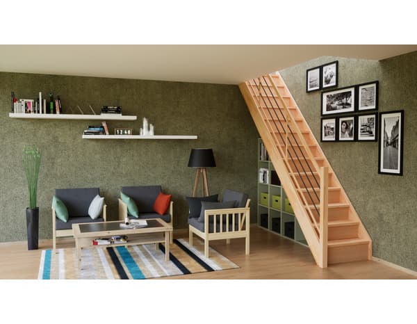 Miniature 3 de Escalier droit prémonté en hêtre couleur bois brut FINEAS
