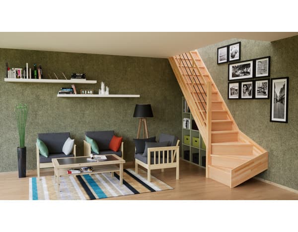 Escalier 1/4 tournant gauche prémonté hêtre "Fineas"