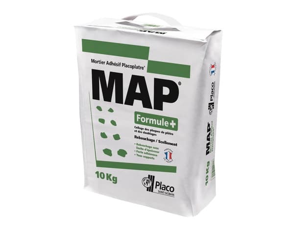 Mortier adhésif MAP rebouchage et scellement - sac de 10 kg - Placoplâtre