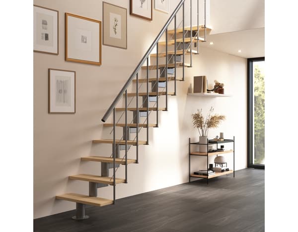 Escalier modulaire + rampe "Balor" Gris mat RAL 9023 - GEOM