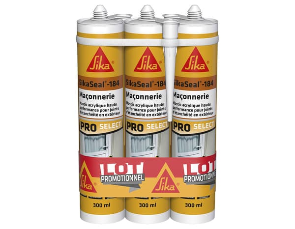 Lot de 3 mastic SikaSeal 184 maçonnerie blanc - 300 ml - Sika