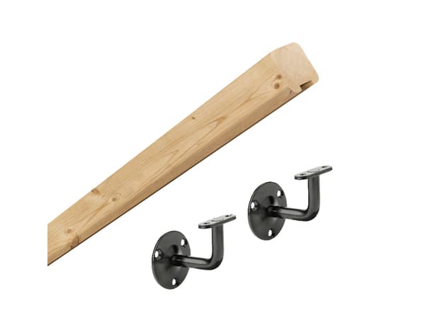 Kit main courante en sapin + 2 supports noirs - GEOM