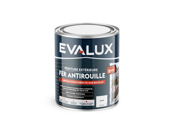 Peinture extérieure fer antirouille  2,5 L blanc brillant - Evalux