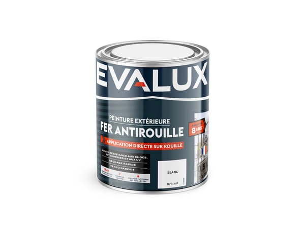 Peinture extérieure fer antirouille 0,5 L blanc brillant - Evalux