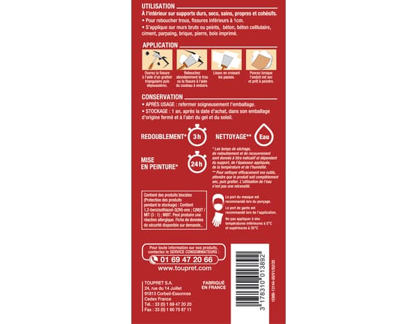 Miniature 2 de Enduit de rebouchage extérieur en pâte - Tube 330 g - Toupret