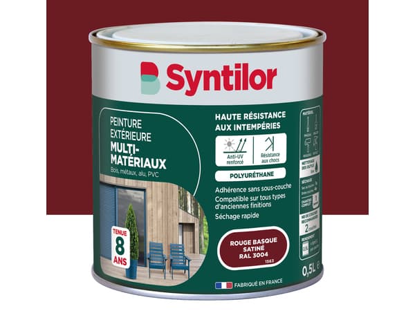 Peinture extérieure multi-matériaux - Rouge basque - 0,5 L - Syntilor
