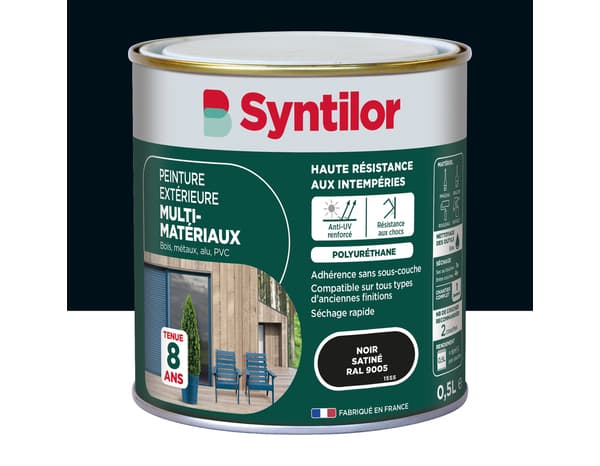 Peinture extérieure multi-matériaux - Noir - 0,5 L - Syntilor