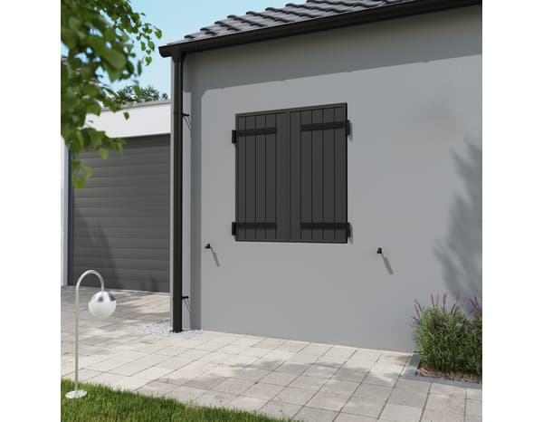 Volet battant manuel 2 panneaux aluminium gris 115 x 100 cm - GEOM
