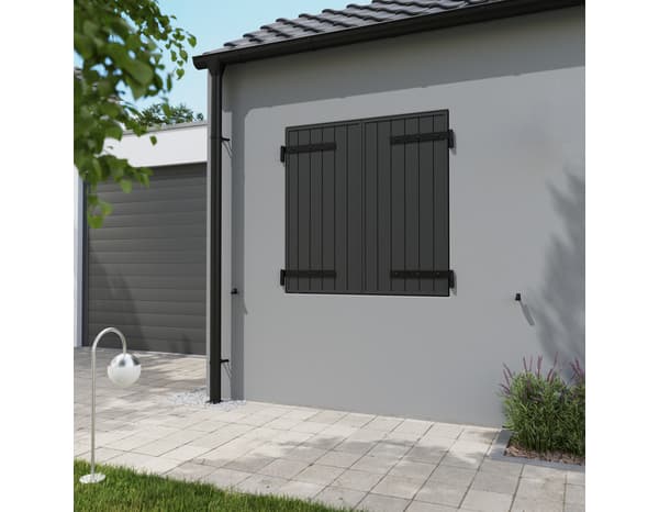 Volet battant 2 panneaux aluminium gris 125 x 120 cm - GEOM