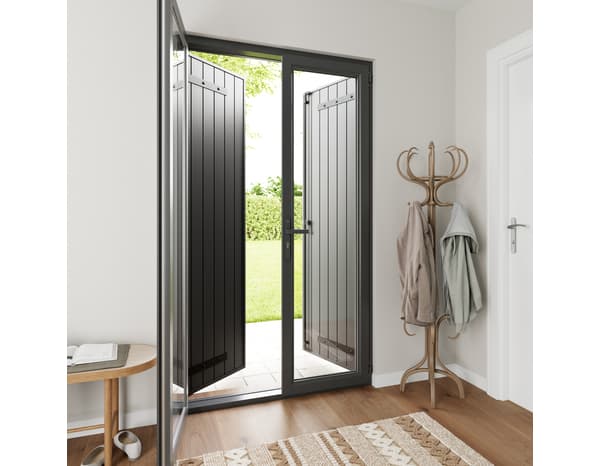 Miniature 2 de Volet battant 2 panneaux aluminium gris 215 x 120 cm - GEOM