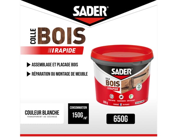 Miniature 3 de Colle à bois à prise rapide sur tous type de bois - 650 g - Sader