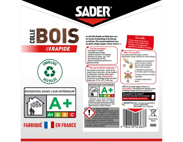 Miniature 2 de Colle à bois à prise rapide sur tous type de bois - 650 g - Sader