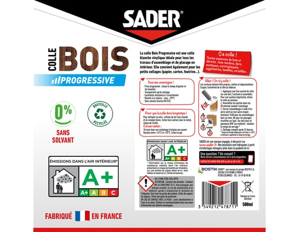 Miniature 2 de Colle bois prise progressive 500 ml - Sader