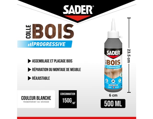 Miniature 3 de Colle bois prise progressive 500 ml - Sader