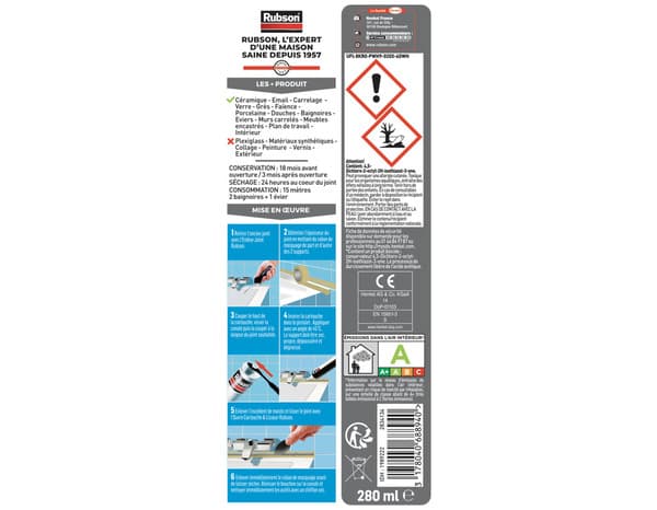 Miniature 6 de Mastic bain & cuisine, joint silicone multi-matériaux, couleur ardoise 280 ml - Rubson