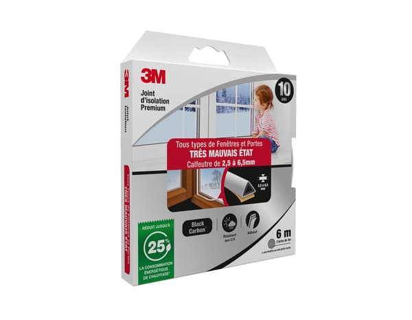 Joint d'étanchéité premium portes et fenêtres très mauvais état blanc - 6 m 9 x 7,5 mm - 3M