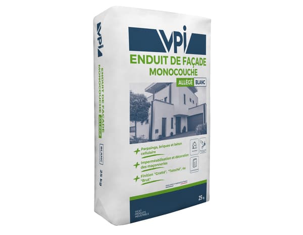 Enduit de façade monocouche allégé blanc 25kg - VPI