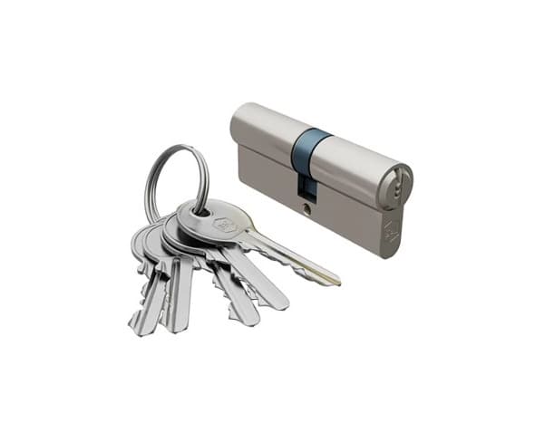 Serrure cylindre 6 goupilles satin nickel 40 x 40 mm