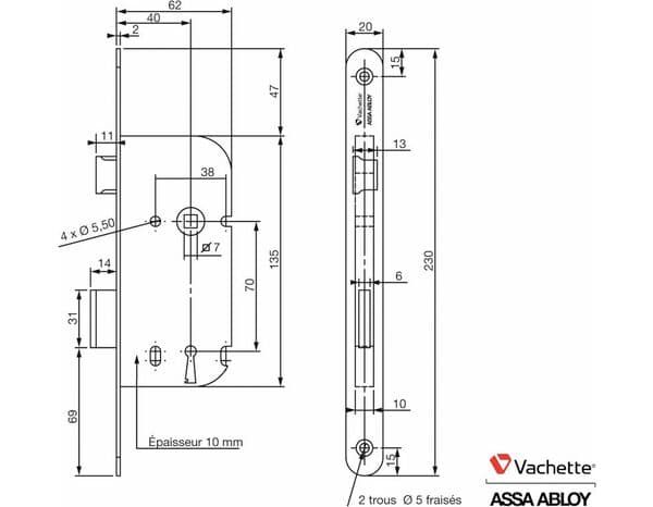 Miniature 3 de Serrure à encastrer D23 NF axe 40 salle de bains