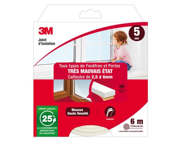 Miniature 2 de Joint en mousse pour porte et fenêtre blanc 6m - 3M