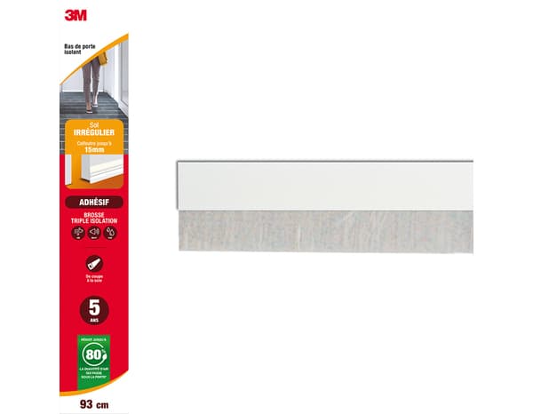 Bas de porte brosse en pvc sol irrégulier blanc 0,93m - 3M