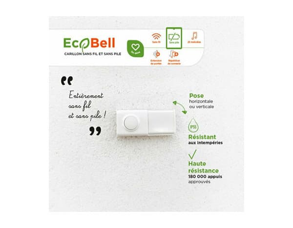 Miniature 3 de Carillon sans fil, sans pile 25 mélodies "EcoBell 100" blanc - SCS Sentinel