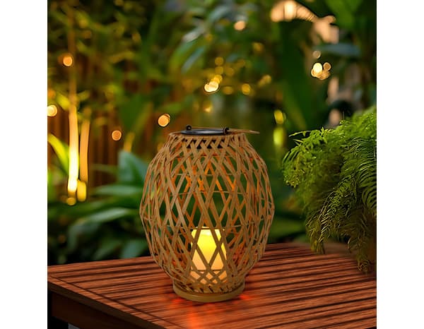Miniature 7 de Lanterne solaire LED bambou effet rotin 3000 K IP44 hauteur 35 cm diamètre 22 cm