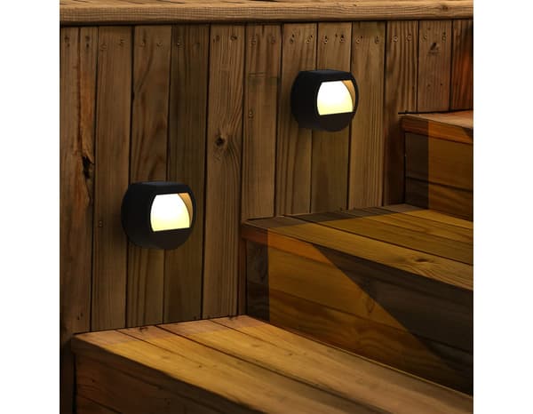 Miniature 7 de Lot de 2 lumières de clôture solaire ronde LED avec capteur crépusculaire noir 3000 K IP44