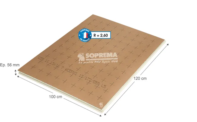 Image principale de Panneau polyuréthane R = 2,6 L.120 x l.100 cm Ep 56 mm - SOPREMA