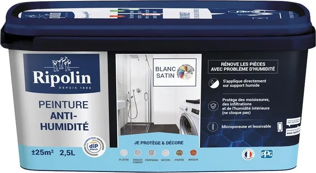 Image principale de Peinture anti-humidité acrylique satin blanc 2,5 L - RIPOLIN