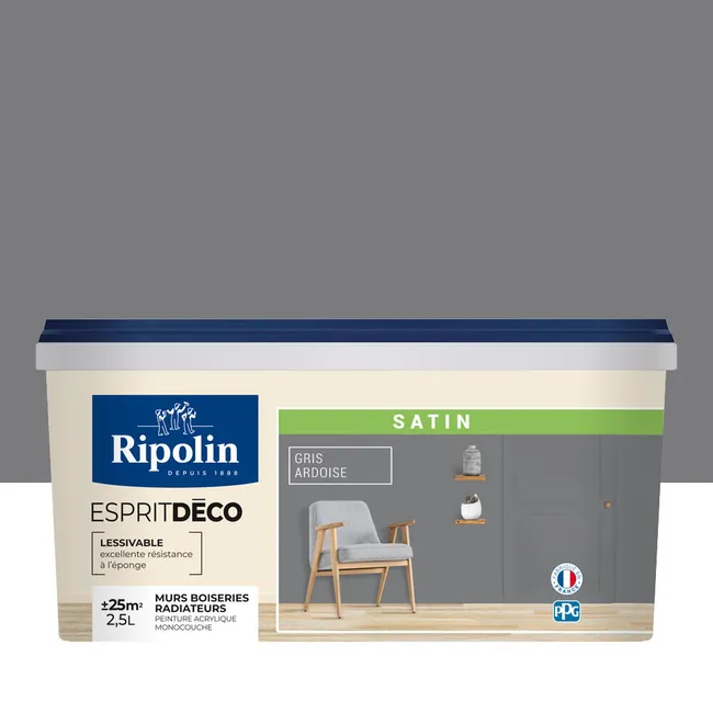 Image principale de Peinture intérieure multi-supports acrylique satin gris ardoise 2,5 L Esprit déco - RIPOLIN