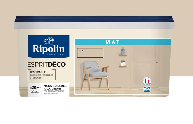 Image principale de Peinture intérieure multi-supports acrylique mat lin 2,5 L Esprit déco - RIPOLIN
