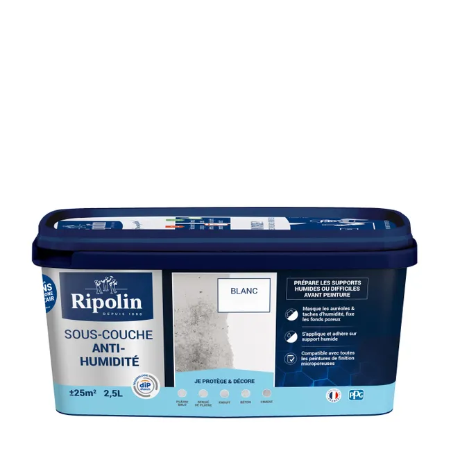 Image principale de Sous-couche anti-humidité acrylique mat blanc 2,5 L - RIPOLIN