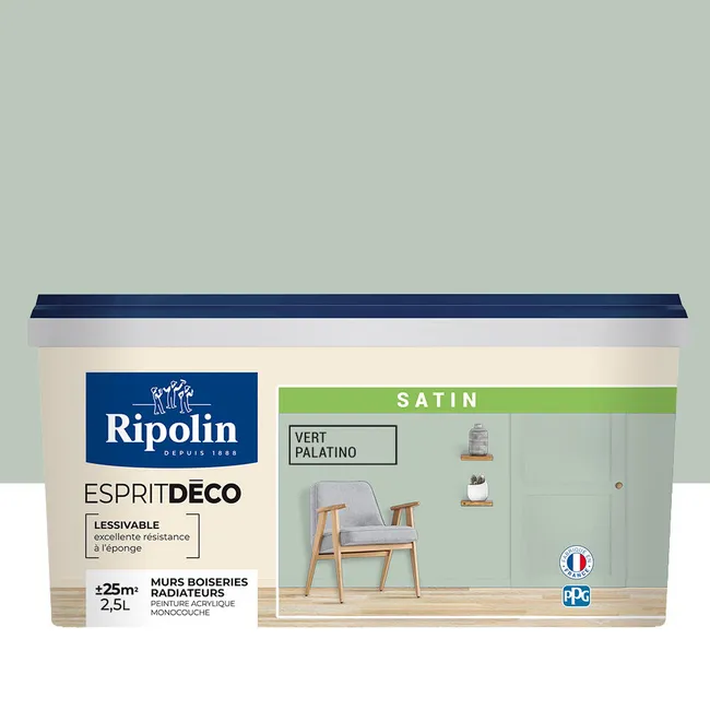 Image principale de Peinture intérieure multi-supports acrylique satin vert palatino 2,5 L Esprit déco - RIPOLIN