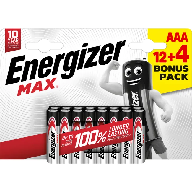 Image principale de LOT 16 PILES AAA MAX ENERGIZER 12+4