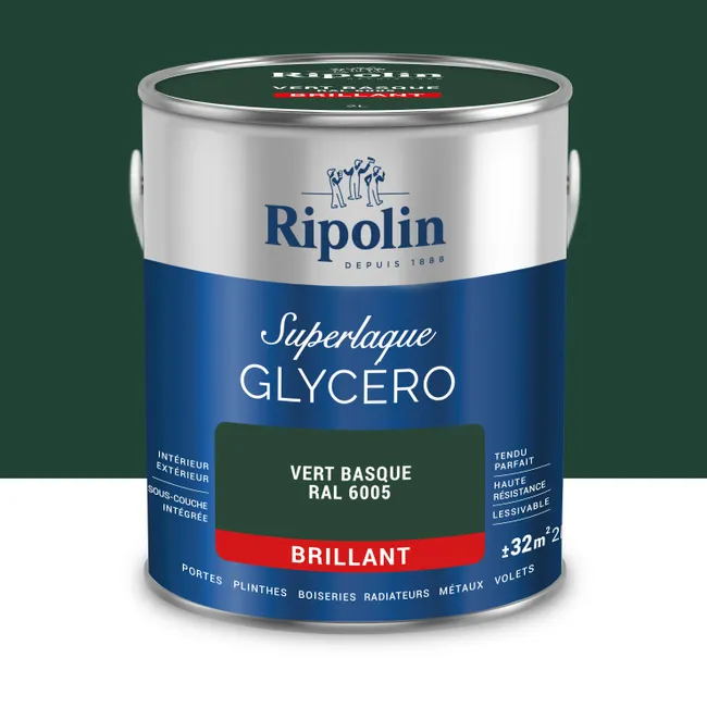 Image principale de Peinture intérieure et extérieure multi-supports glycéro brillant vert basque 2 L - RIPOLIN