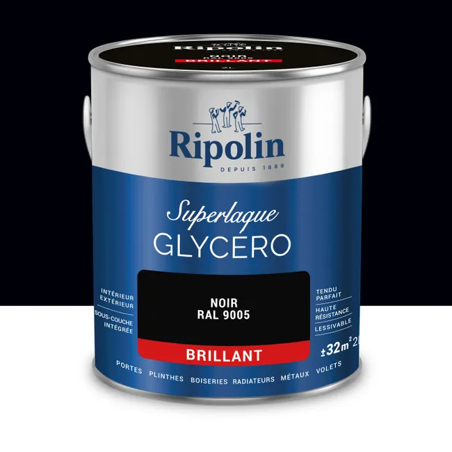 Image principale de Peinture intérieure et extérieure multi-supports glycéro brillant noir 2 L - RIPOLIN