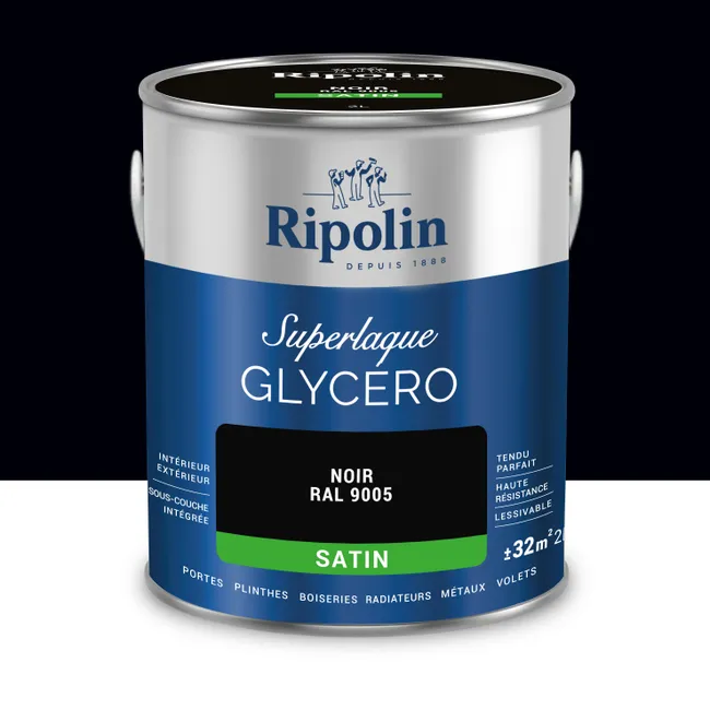 Image principale de Peinture intérieure et extérieure multi-supports glycéro satin noir 2 L - RIPOLIN