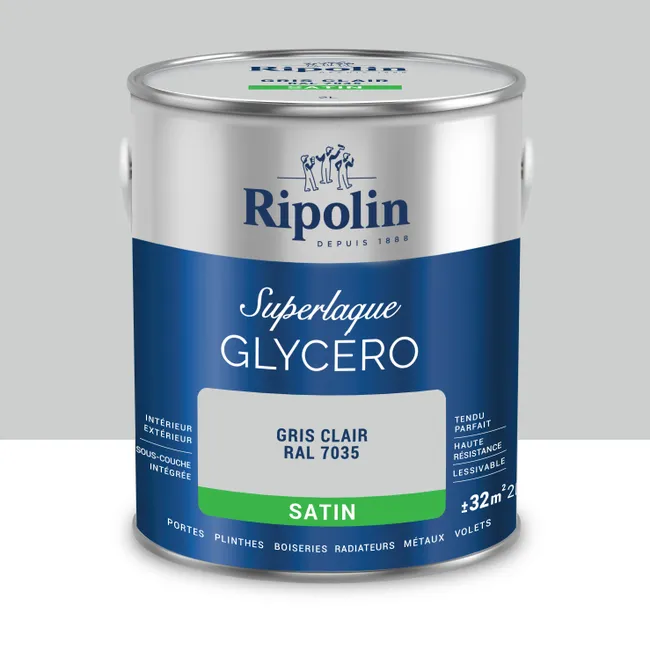Image principale de Peinture intérieure et extérieure multi-supports glycéro satin gris clair 2 L - RIPOLIN