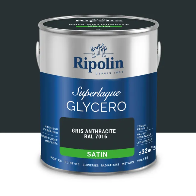 Image principale de Peinture intérieure et extérieure multi-supports glycéro satin gris anthracite 2 L - RIPOLIN