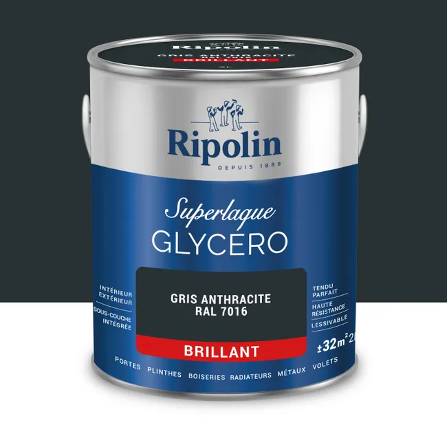 Image principale de Peinture intérieure et extérieure multi-supports glycéro brillant gris anthracite 2 L - RIPOLIN