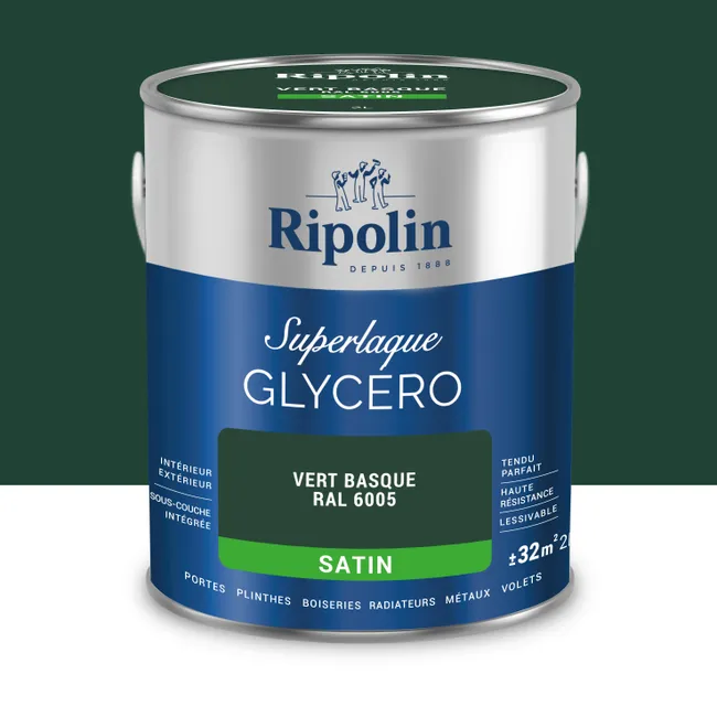 Image principale de Peinture intérieure et extérieure multi-supports glycéro satin vert basque 2 L - RIPOLIN