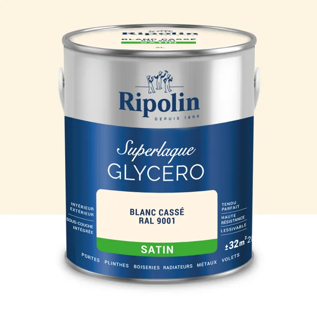 Image principale de Peinture intérieure et extérieure multi-supports glycéro satin blanc cassé 2 L - RIPOLIN