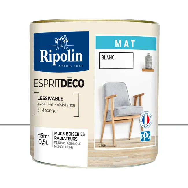 Image principale de Peinture intérieure multi-supports acrylique mat blanc 0,5 L Esprit déco - RIPOLIN