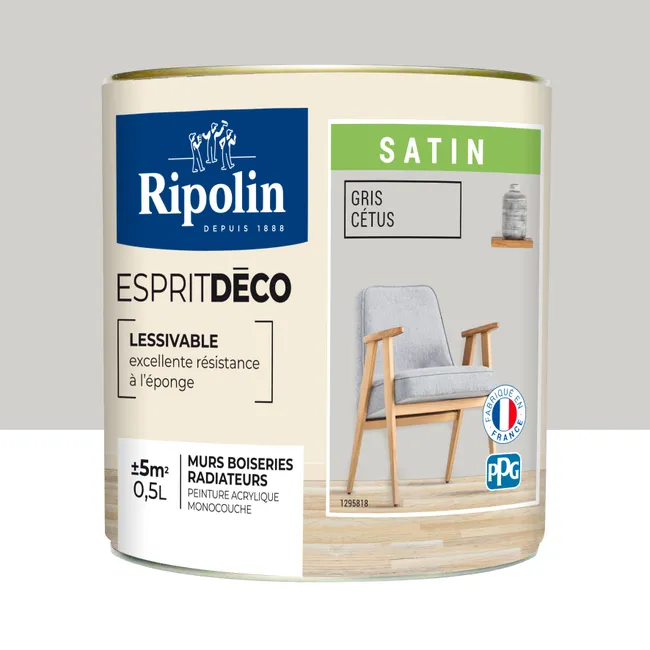 Image principale de Peinture intérieure multi-supports acrylique satin gris cétus 0,5 L Esprit déco - RIPOLIN