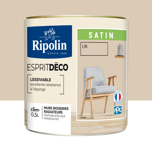 Image principale de Peinture intérieure multi-supports acrylique satin lin 0,5 L Esprit déco - RIPOLIN